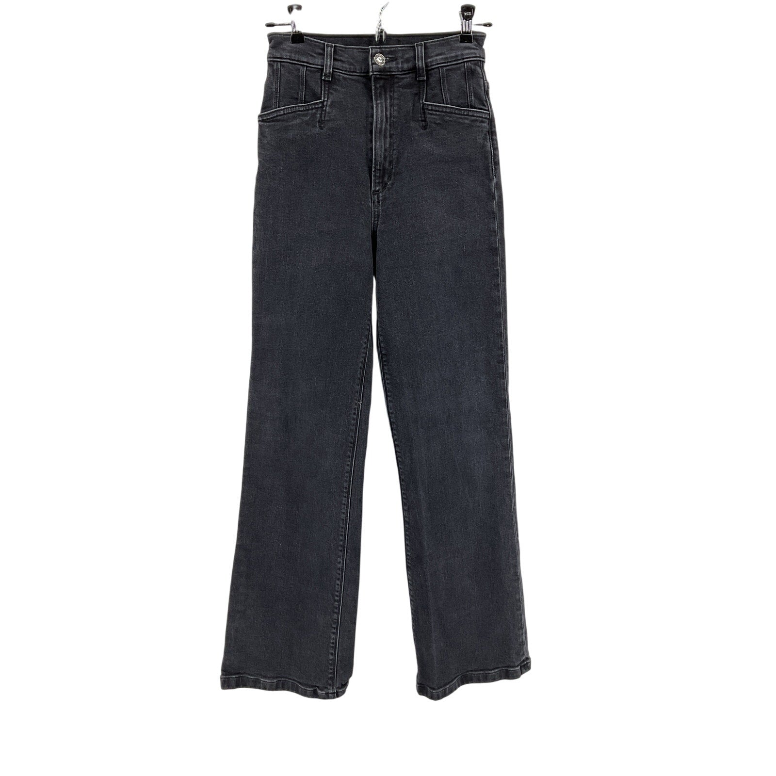 Favorite Daughter 'The Jordie' Black Cotton Super High Rise Wide Leg Denim Jean Size 25