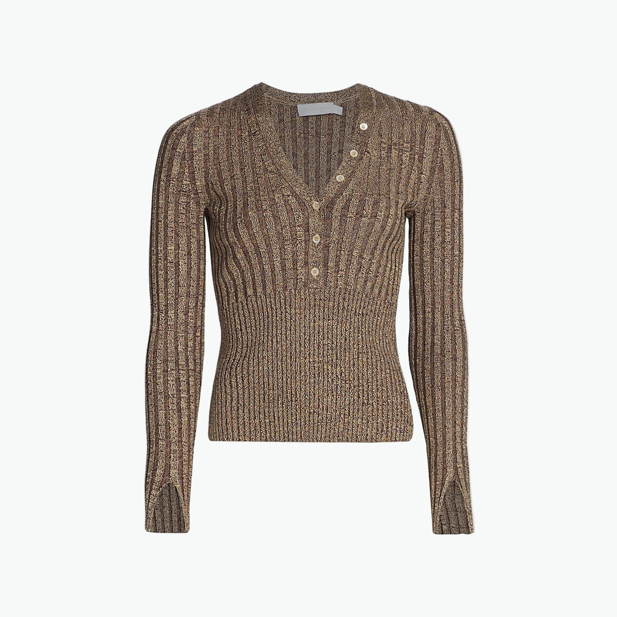 Simkhai 'Autumn' Brown Rayon Compact Rib-Knit Henley Size S