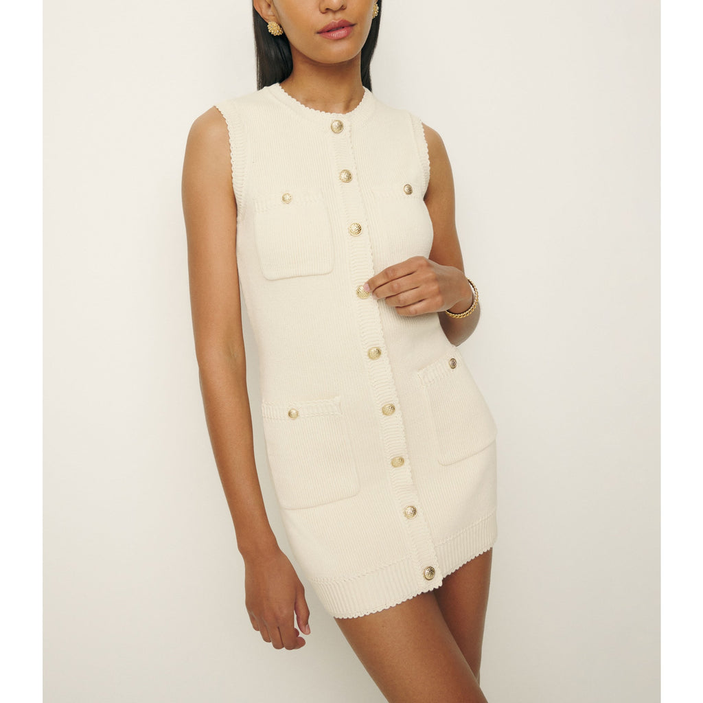 Reformation 'Catalina' White Cotton Jewel Neck Sleeveless Mini Dress Size S