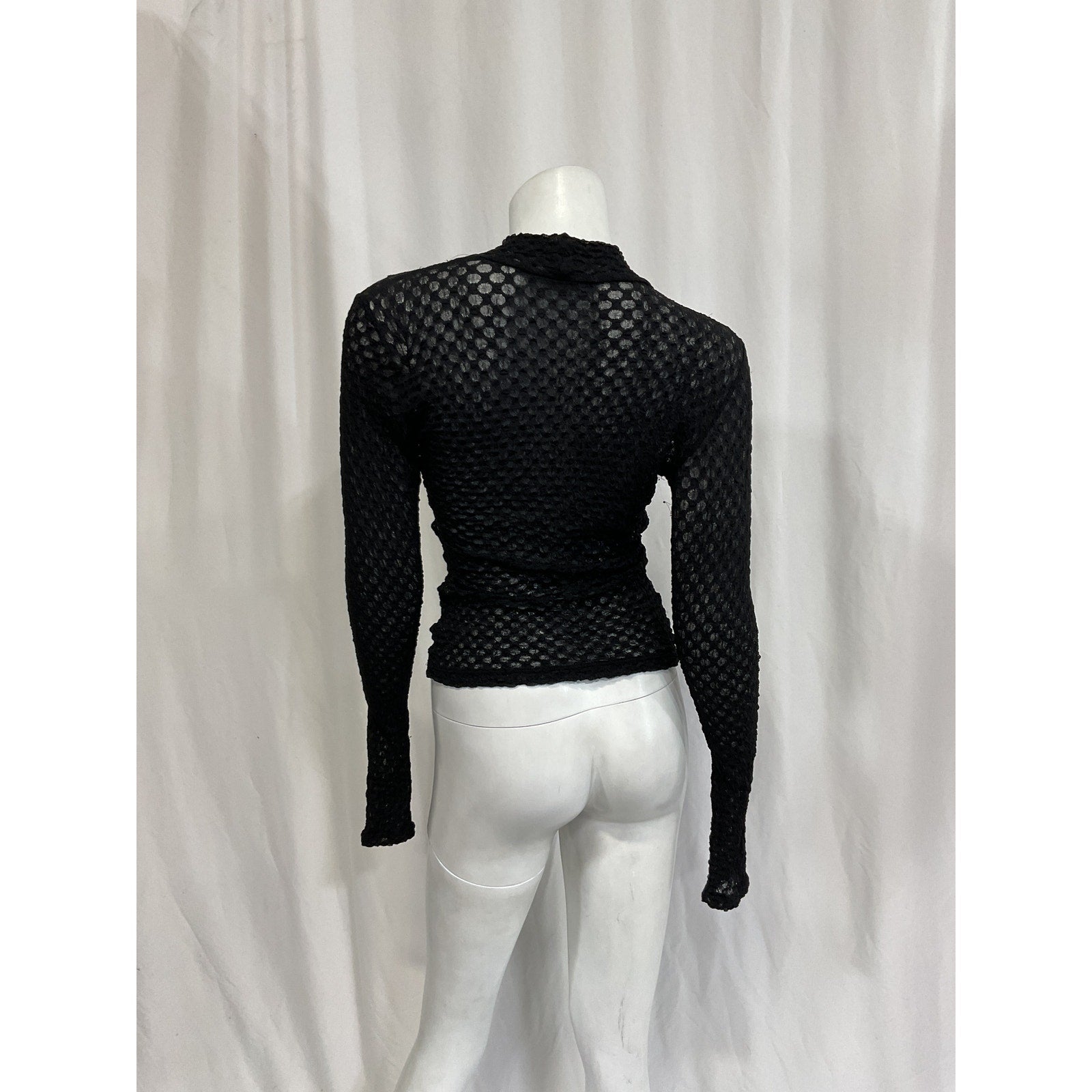 Frame 'Mesh' Black Lace Turtleneck Top Size S