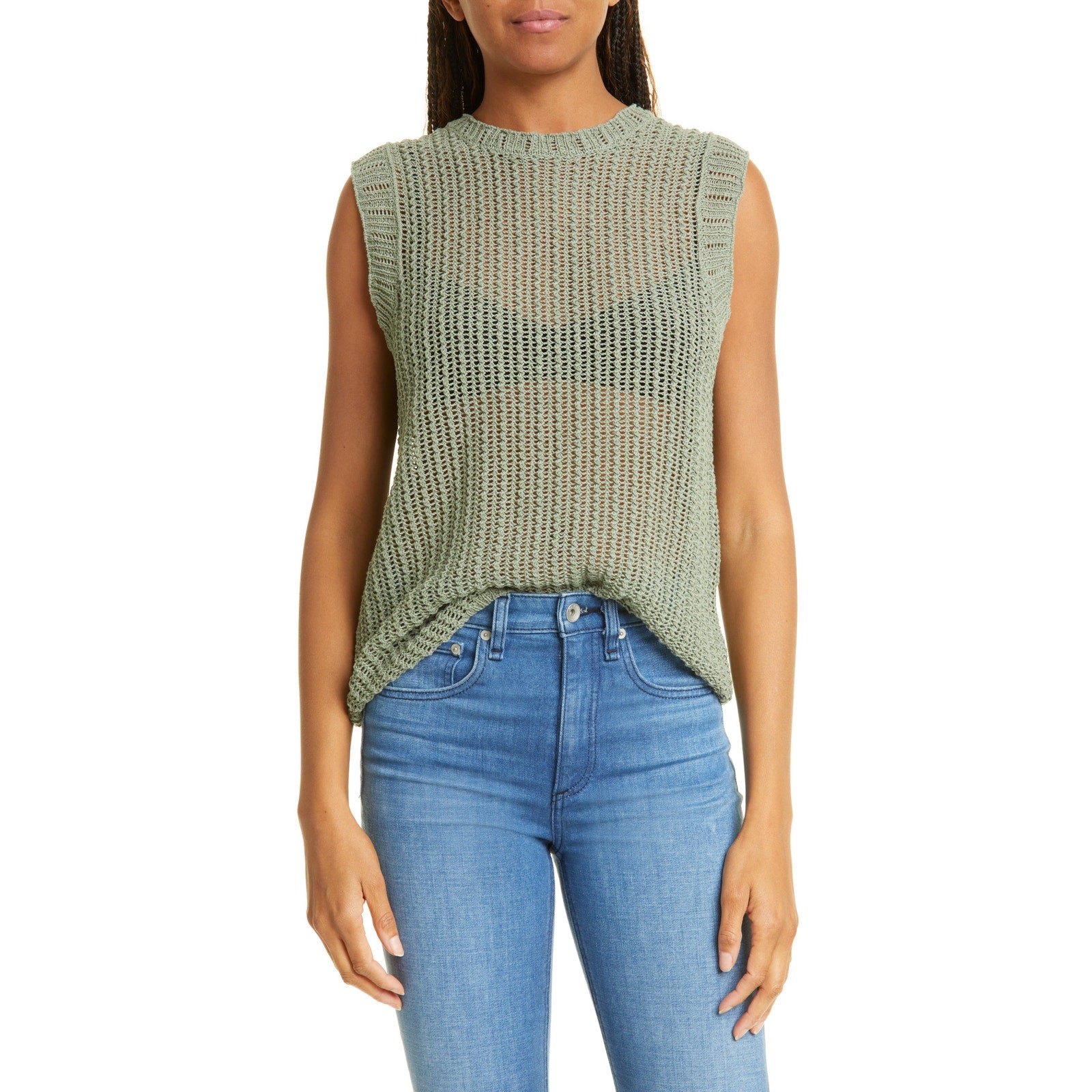 Rag & Bone 'Riley' Green Cotton Semisheer Knit Tank Top Size XL