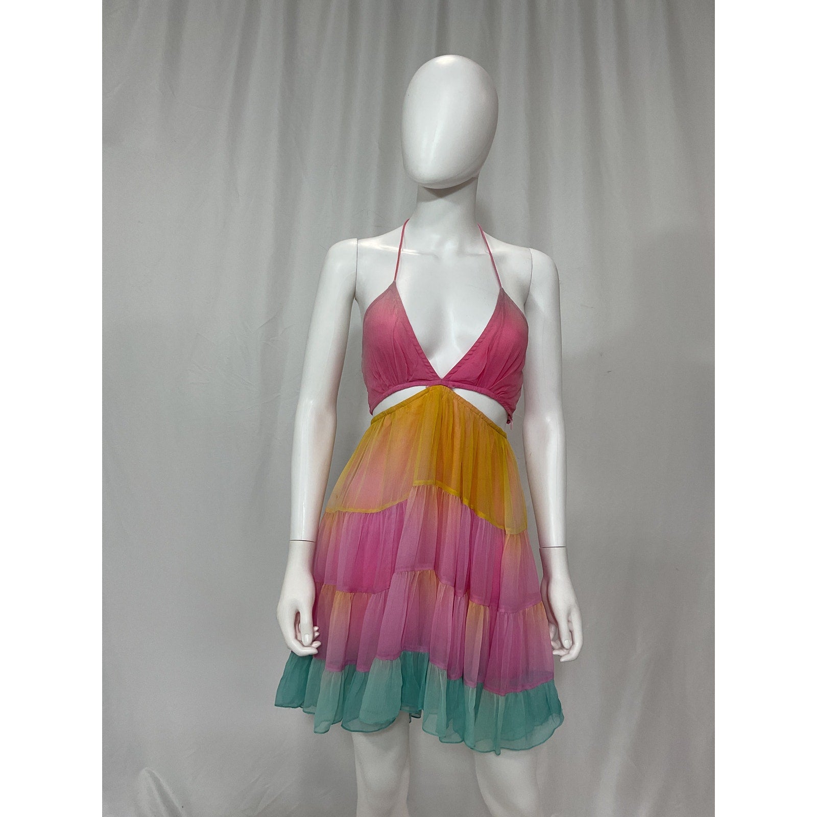 Rococo Sand 'Zale' Pink Linen Halter Neck Mini Dress Size XS