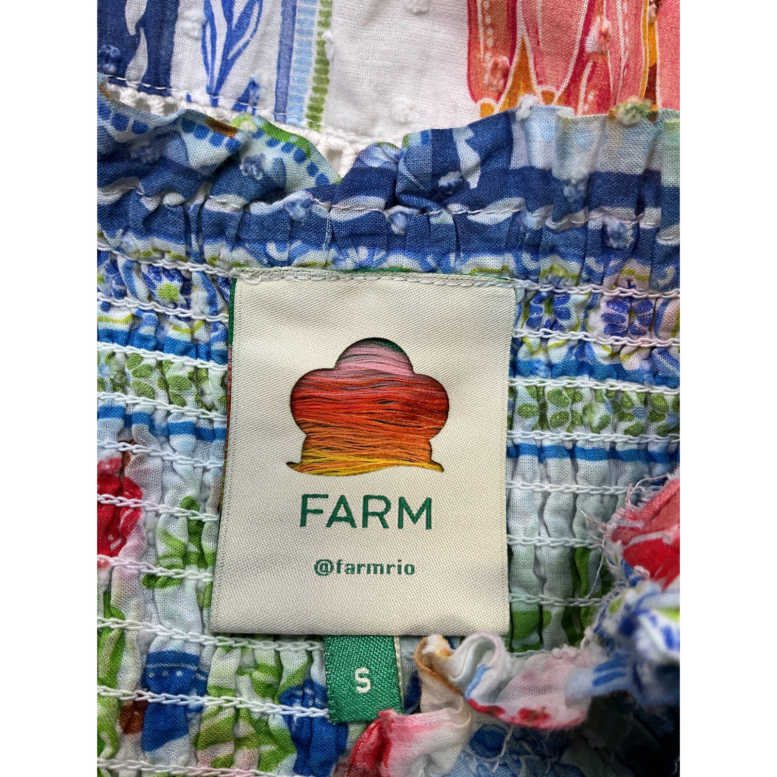 Farm Rio Tropical Blue Linen Tiles Maxi Dress Size S