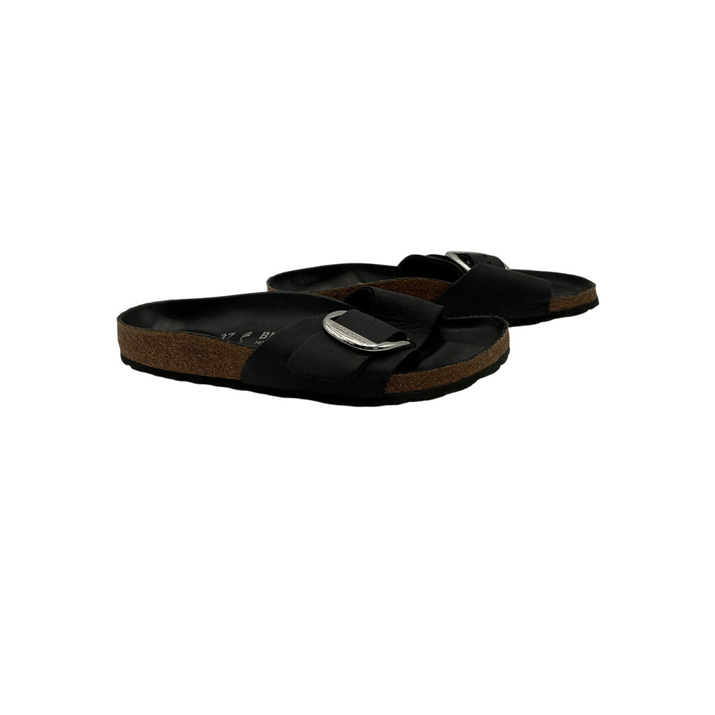 Birkenstock 'Madrid' Black Leather Big Buckle Slide Sandal Size 7