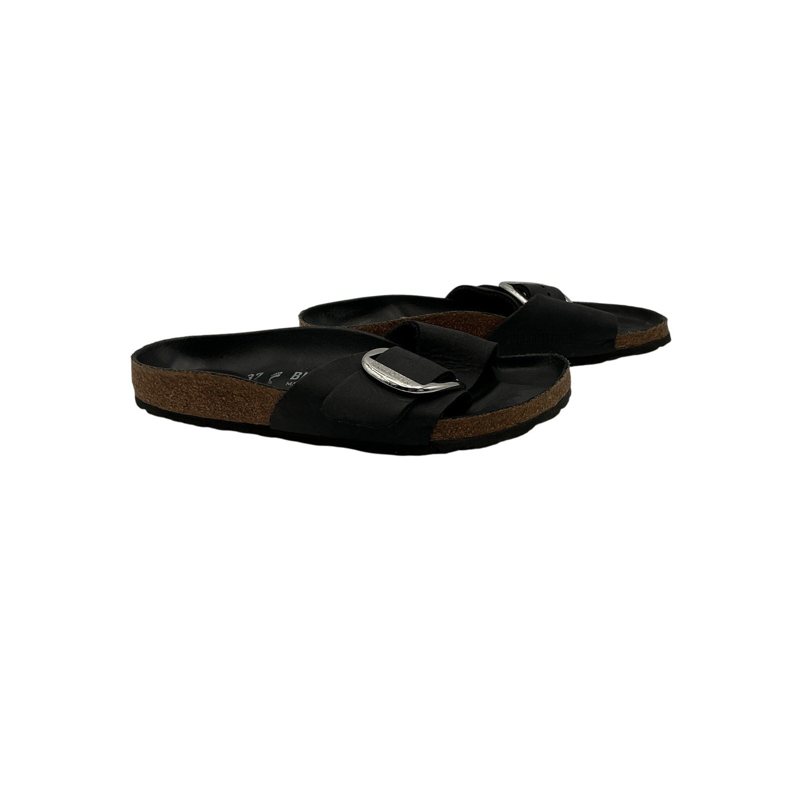 Birkenstock 'Madrid' Black Leather Big Buckle Slide Sandal Size 7