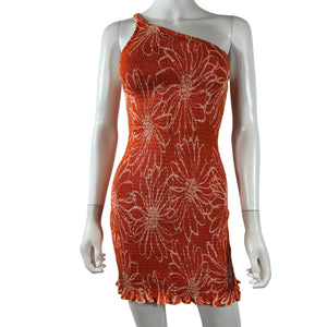 Faithfull The Brand Floral Orange Terre Mer Mini Dress Size S