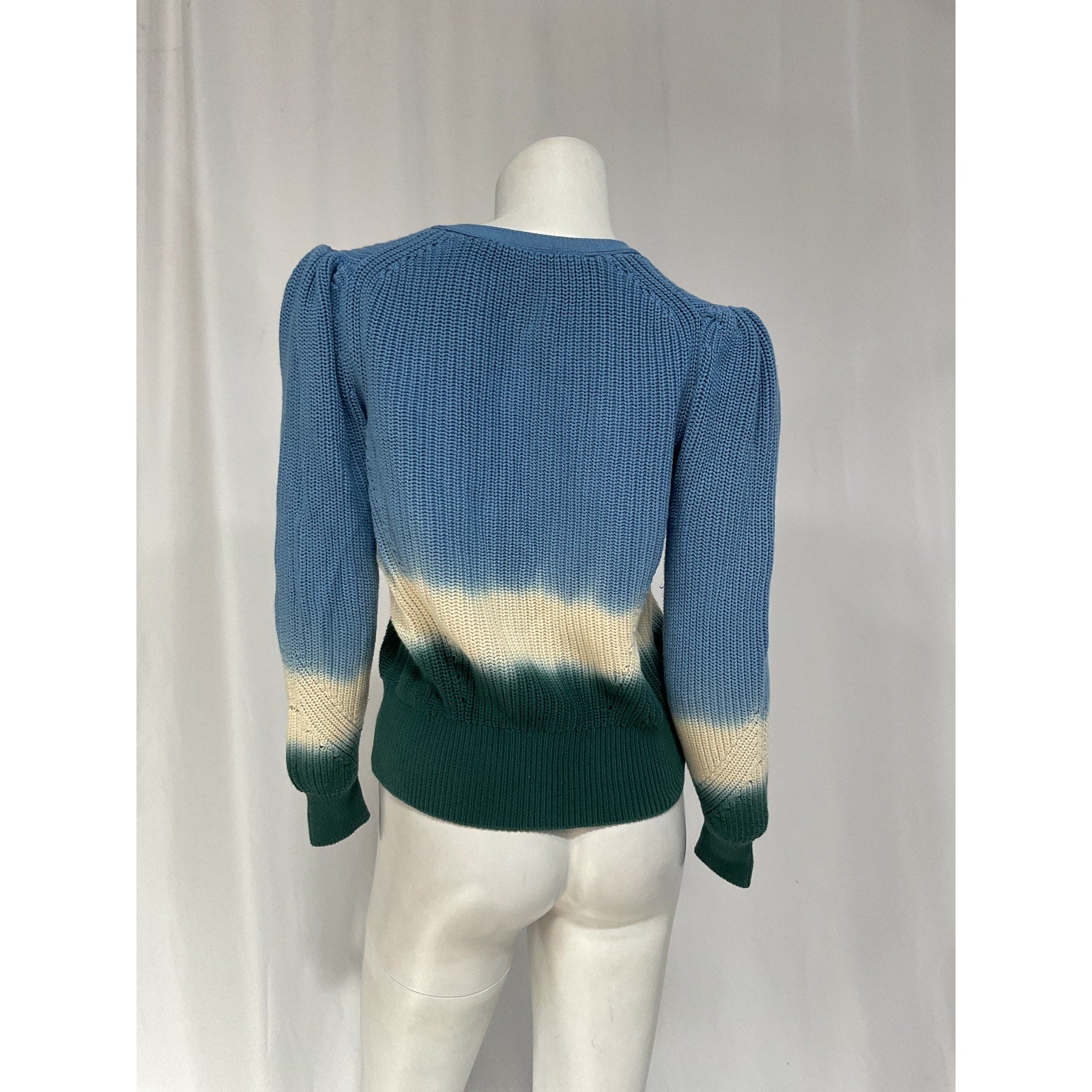 Veronica Beard 'Parula' Blue Dip-Dye Puff-Sleeve V Neck Cardigan Size XS