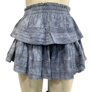 LoveShackFancy Tiered Washed Denim Ruffle Mini Skirt Size XS