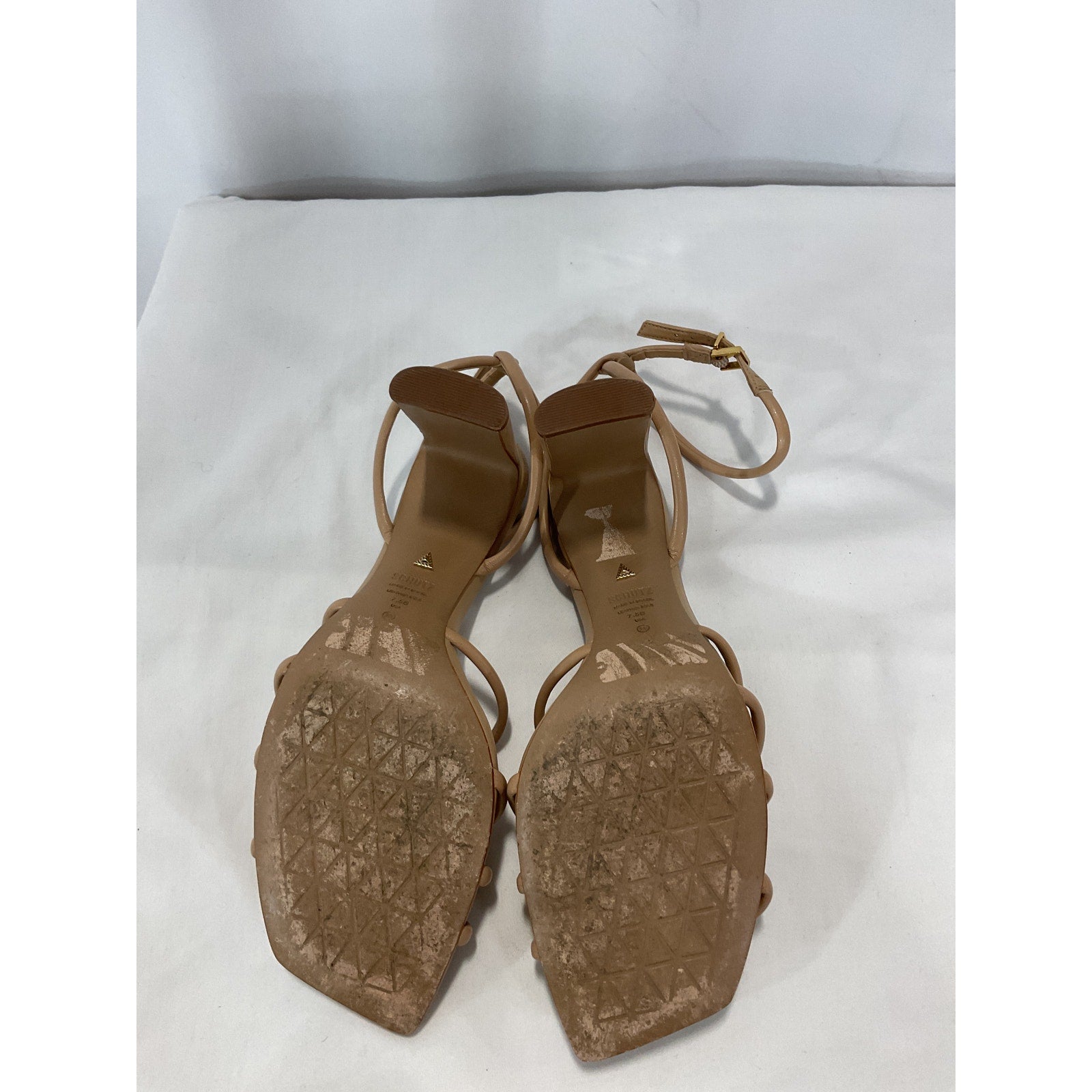 Schutz 'Rachel' Tan Snake Skin Embossed Leather High Block Sandal Size 7.5