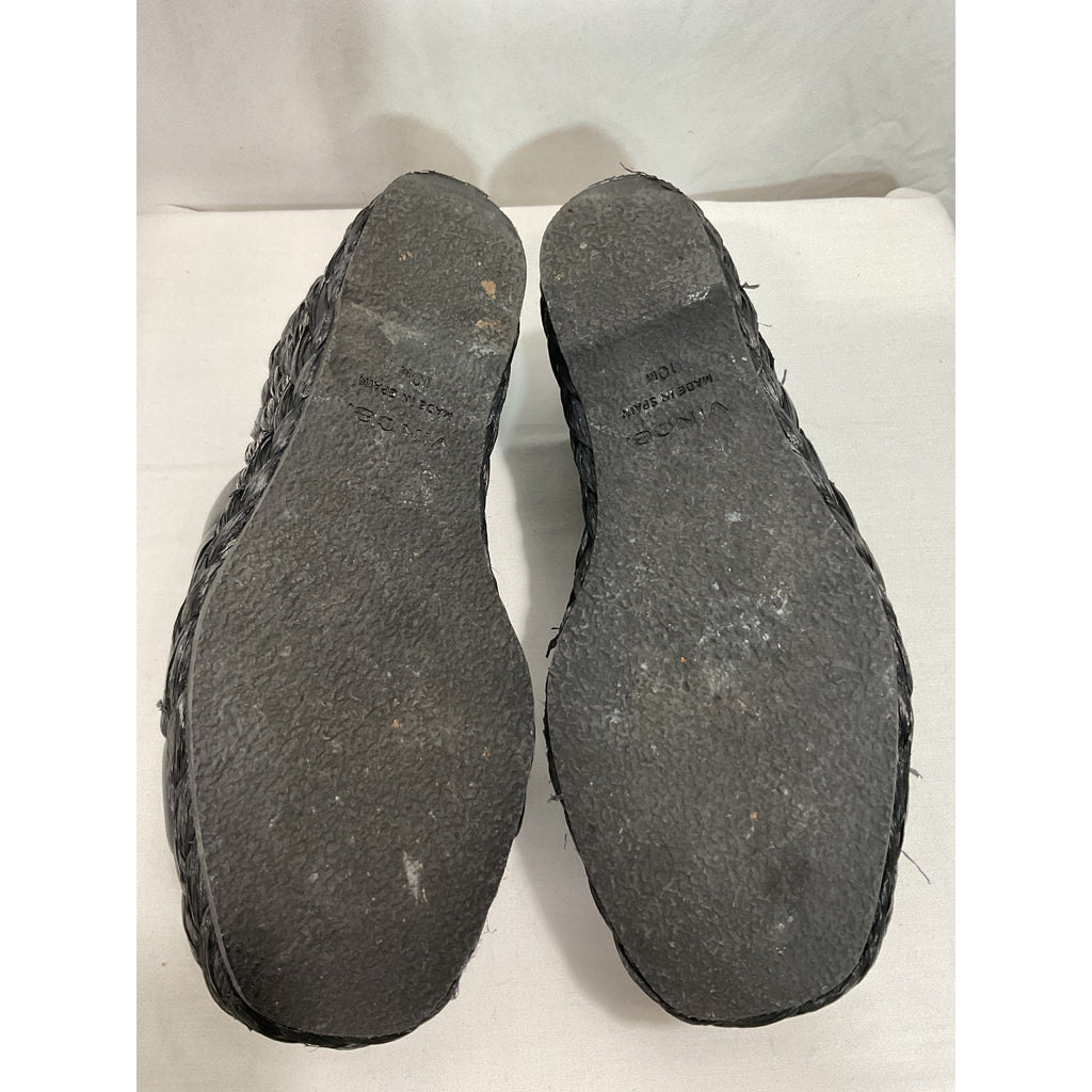 Vince 'Gilian' Black Leather Espadrille Wedge Slide Sandal Size 10