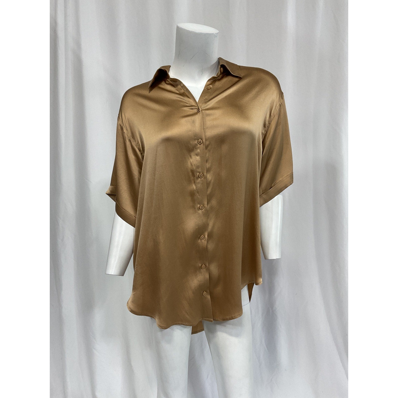 Frankies Bikinis 'Fifi' Beige Short Sleeve Silk Shirt Size S
