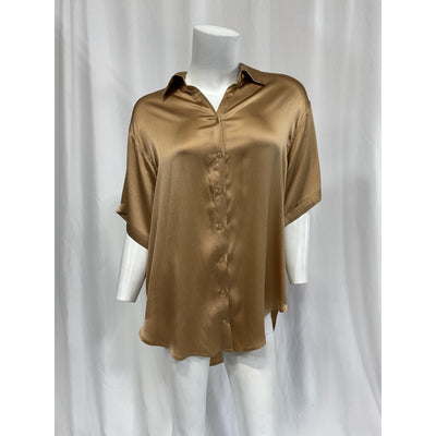 Frankies Bikinis 'Fifi' Beige Short Sleeve Silk Shirt Size S