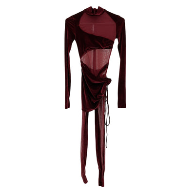 Laquan Smith Draped Oxblood Linear Catsuit Size XS