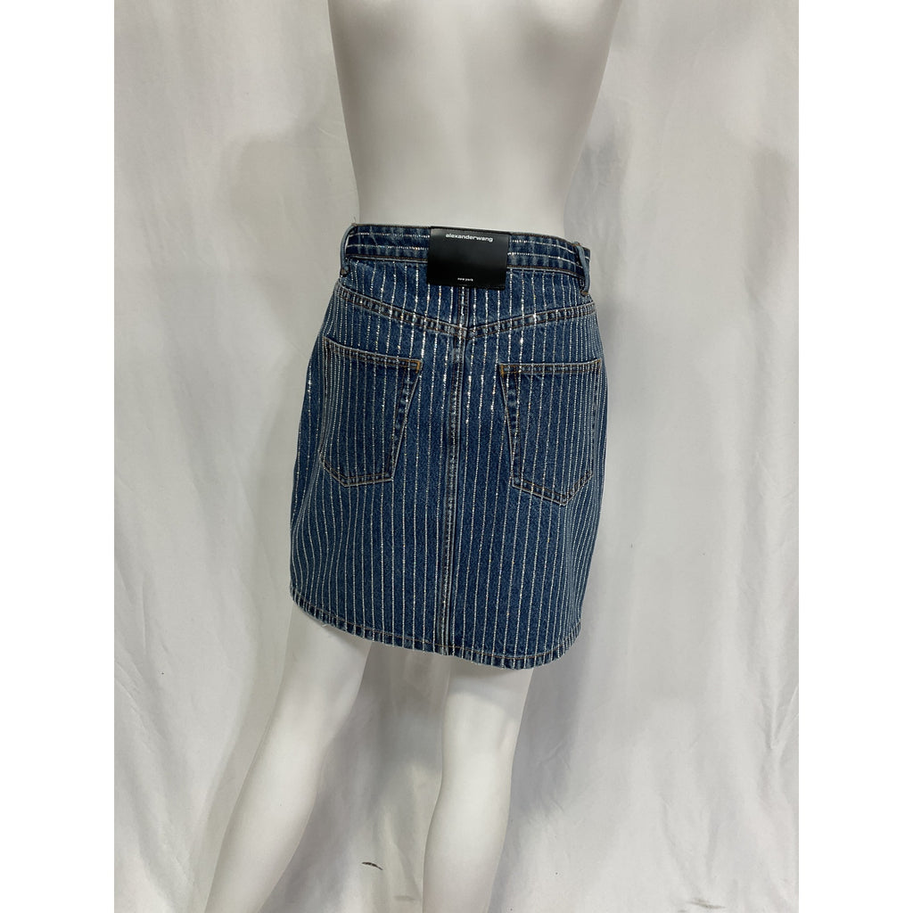 Alexander Wang 'Pinstripe' Blue Crystal Embellished Denim Mini-Skirt Size 2