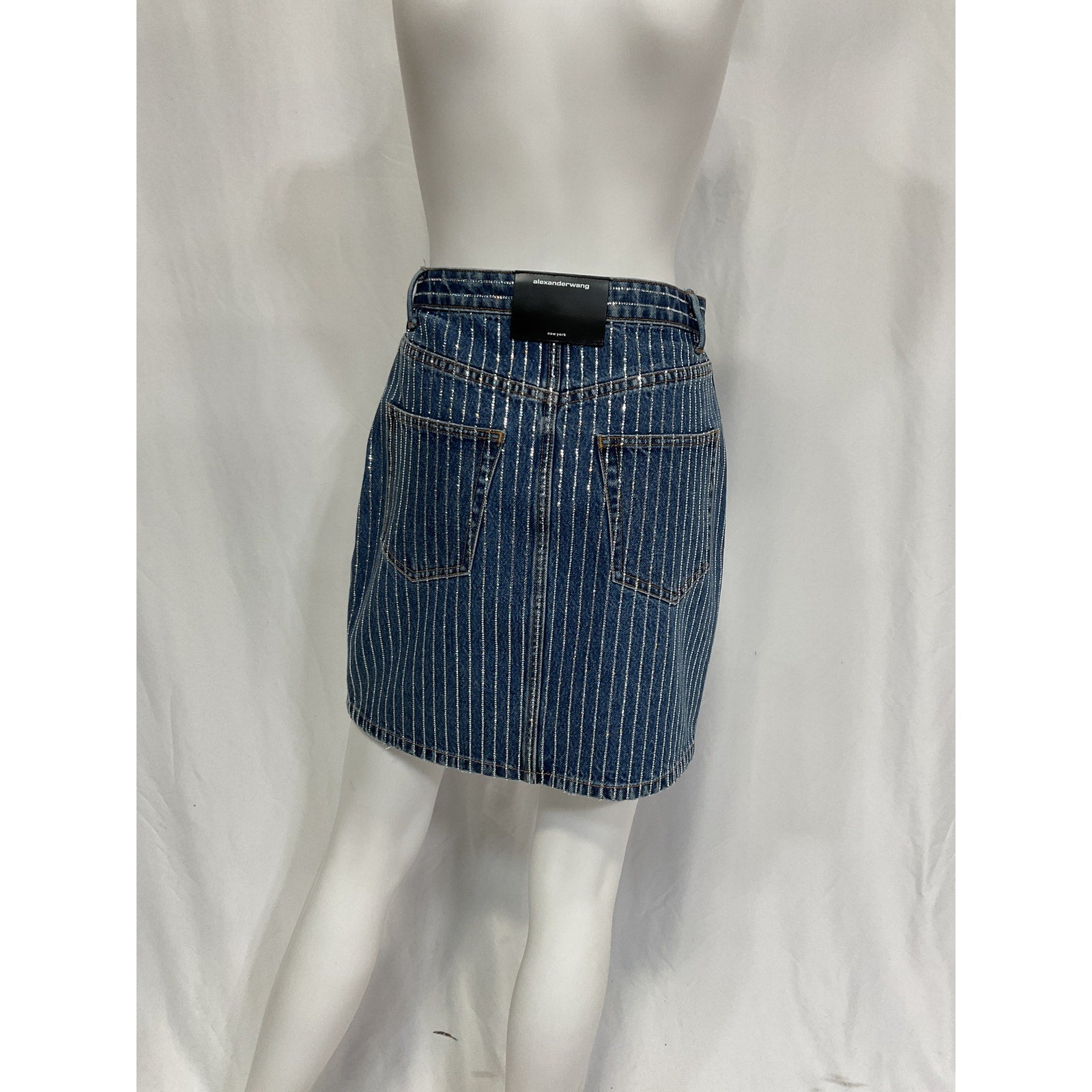 Alexander Wang 'Pinstripe' Blue Crystal Embellished Denim Mini-Skirt Size 2
