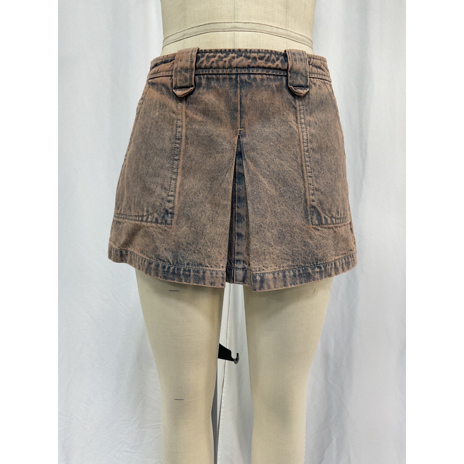 Grlfrnd 'Ivy' Tan Cotton Pleated Mini Skirt Size 25