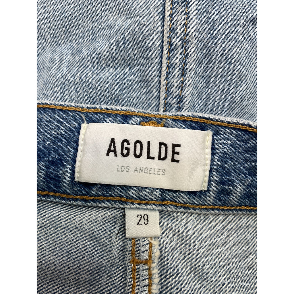Agolde Crisscross Blue Cotton Raw Hem Denim Miniskirt Size 29