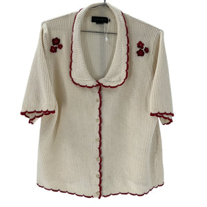 Hatch Textured Beige Crochet Scallop Cardigan Size 4