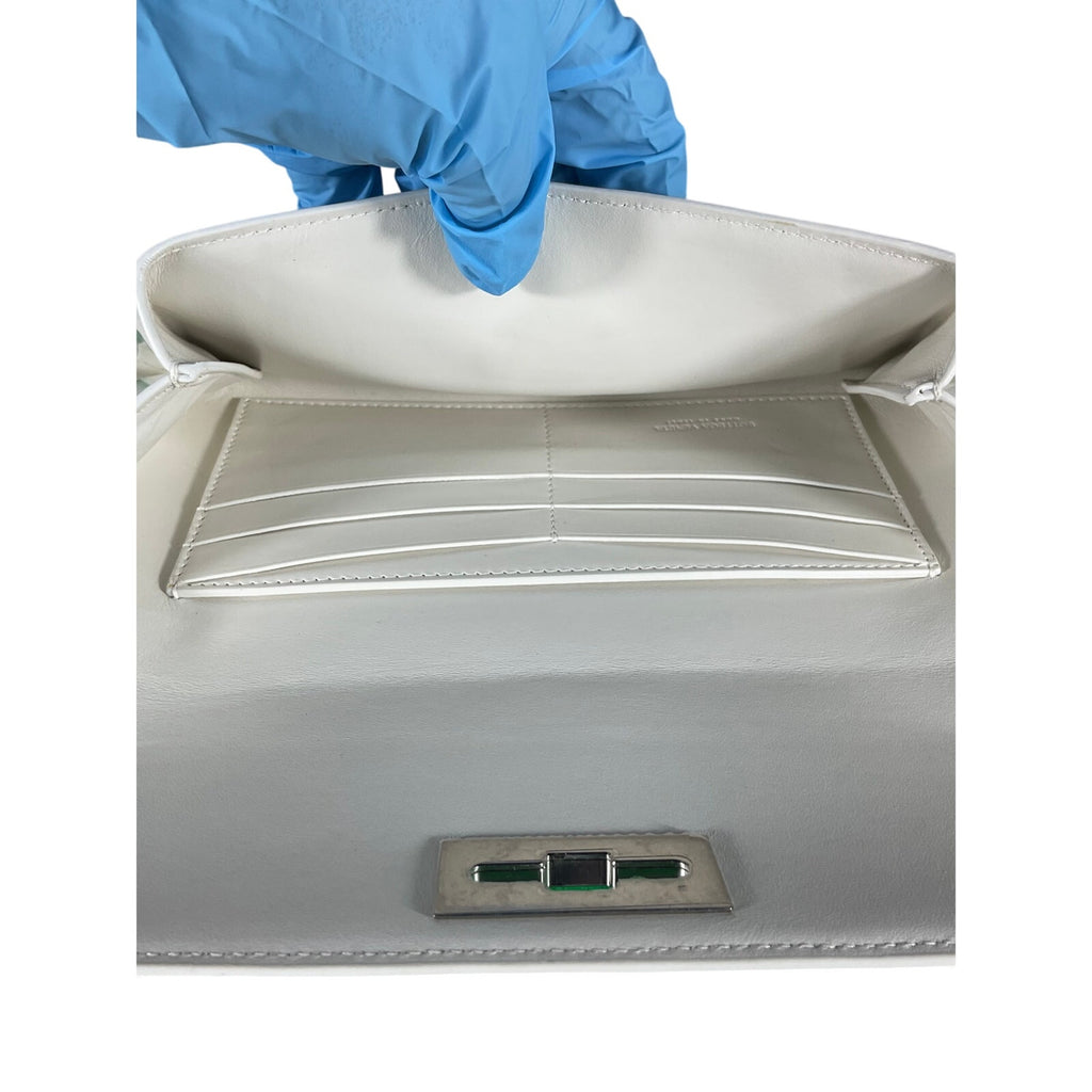 Bottega Veneta Small Point White Leather Lock Clutch