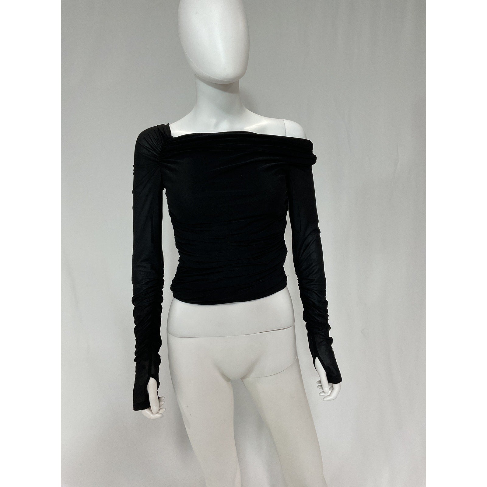 Helmut Lang 'Lite' Black Drop Shoulder Crepe Top Size S