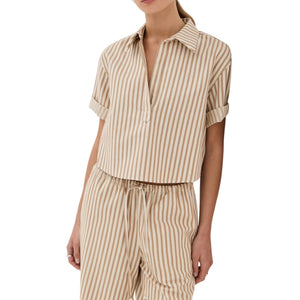 Sprwmn Cropped Oversized Beige Henley Shirt Size XS