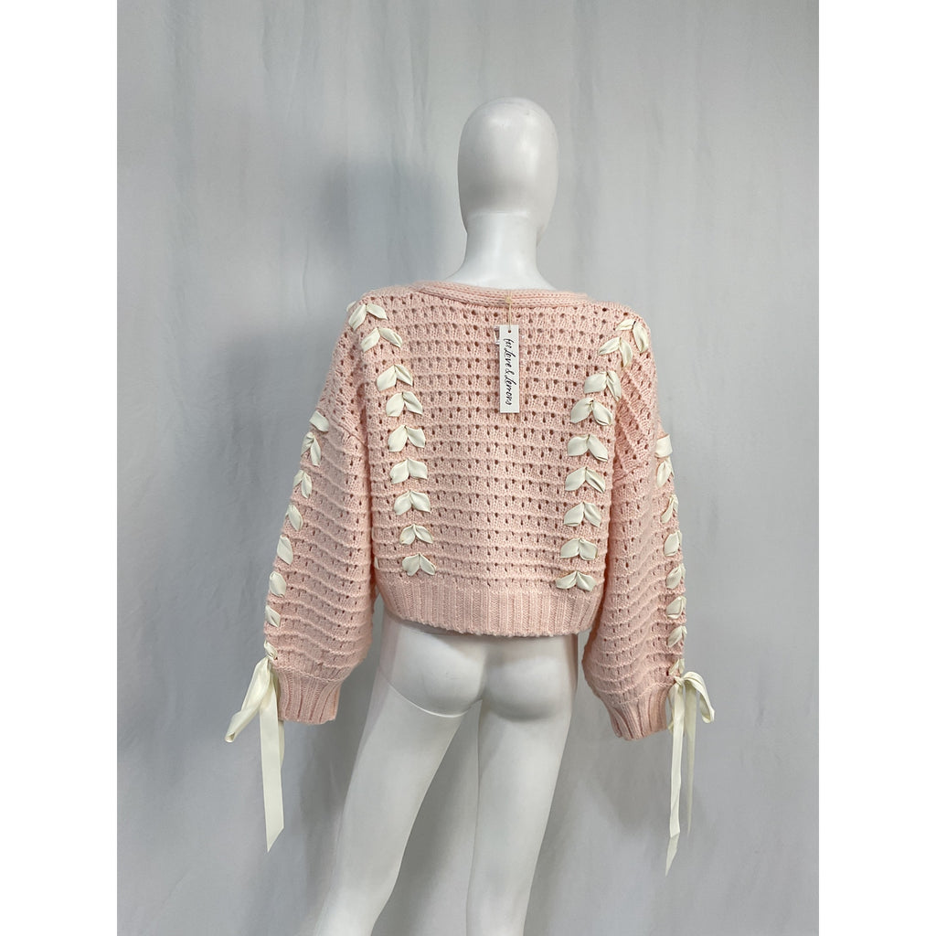 For Love & Lemons 'Laurel' Pink Acrylic Cardigan Size XS