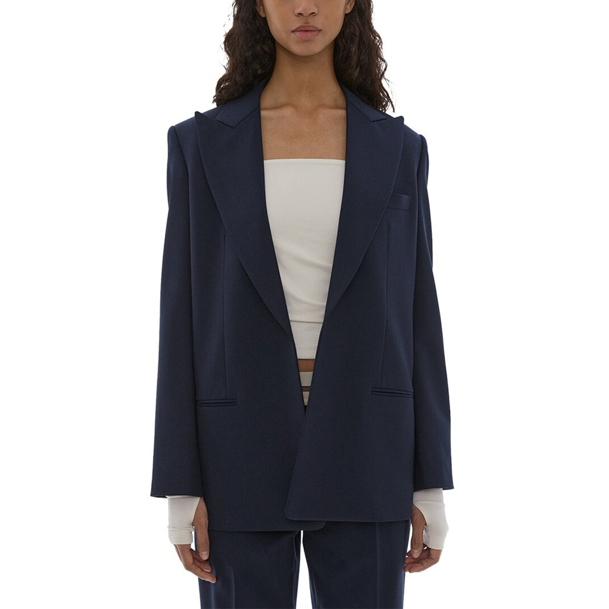 Helmut Lang Relaxed Blue Fit Peak Lapel Wool-Blend Blazer Size 2