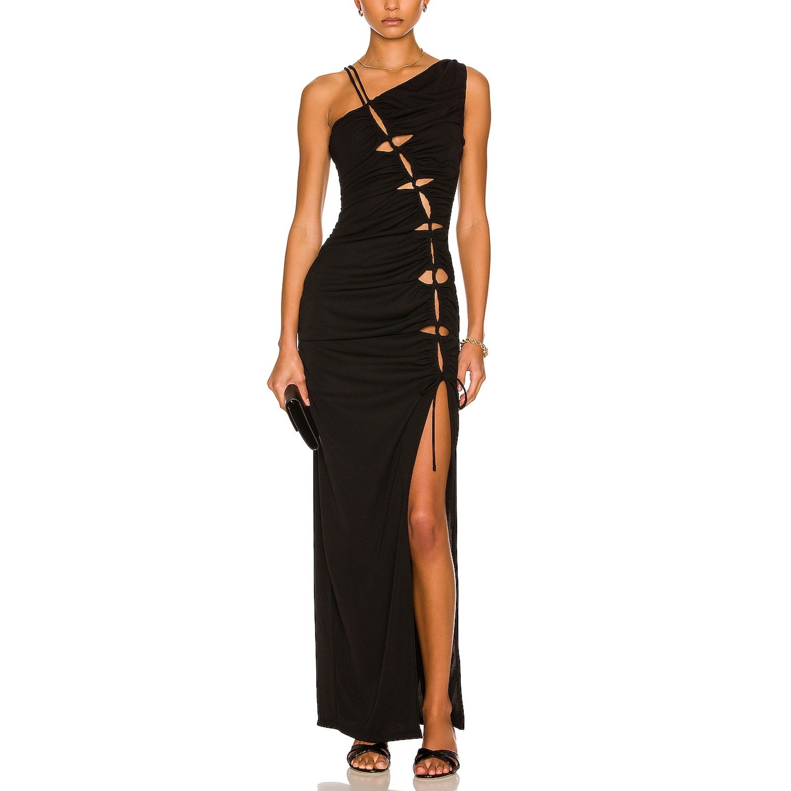 Nicholas 'Prisha' Black Polyester One Shoulder Gown Size 0