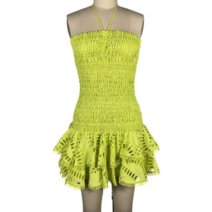 Charo Ruiz Eyelet Lime Punch Megan Mini Dress Size S NWT