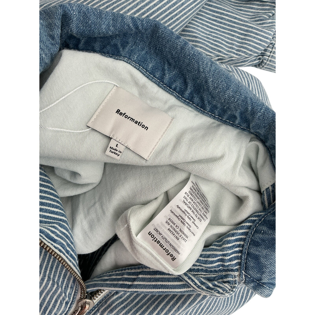 Reformation 'Harrison' Blue Cotton Utility Jacket Size L
