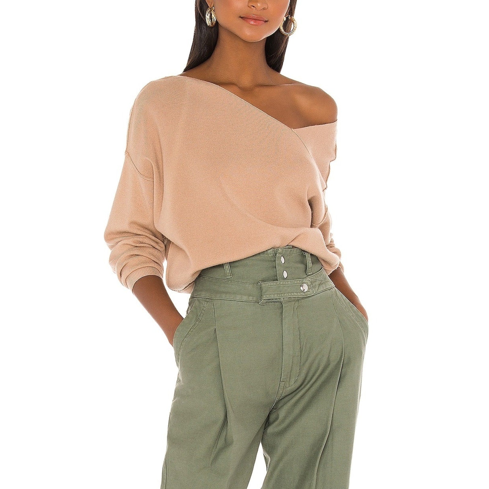 Line & Dot 'Favorite' Tan Off Shoulder Sweater Size S