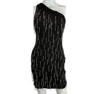 Fleur Du Mal Beaded Black One Shoulder Dangling Stones Dress Size S NWT
