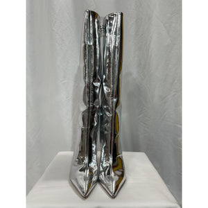 Schutz 'Mary Up' Silver Leather Stiletto Boot Size 7