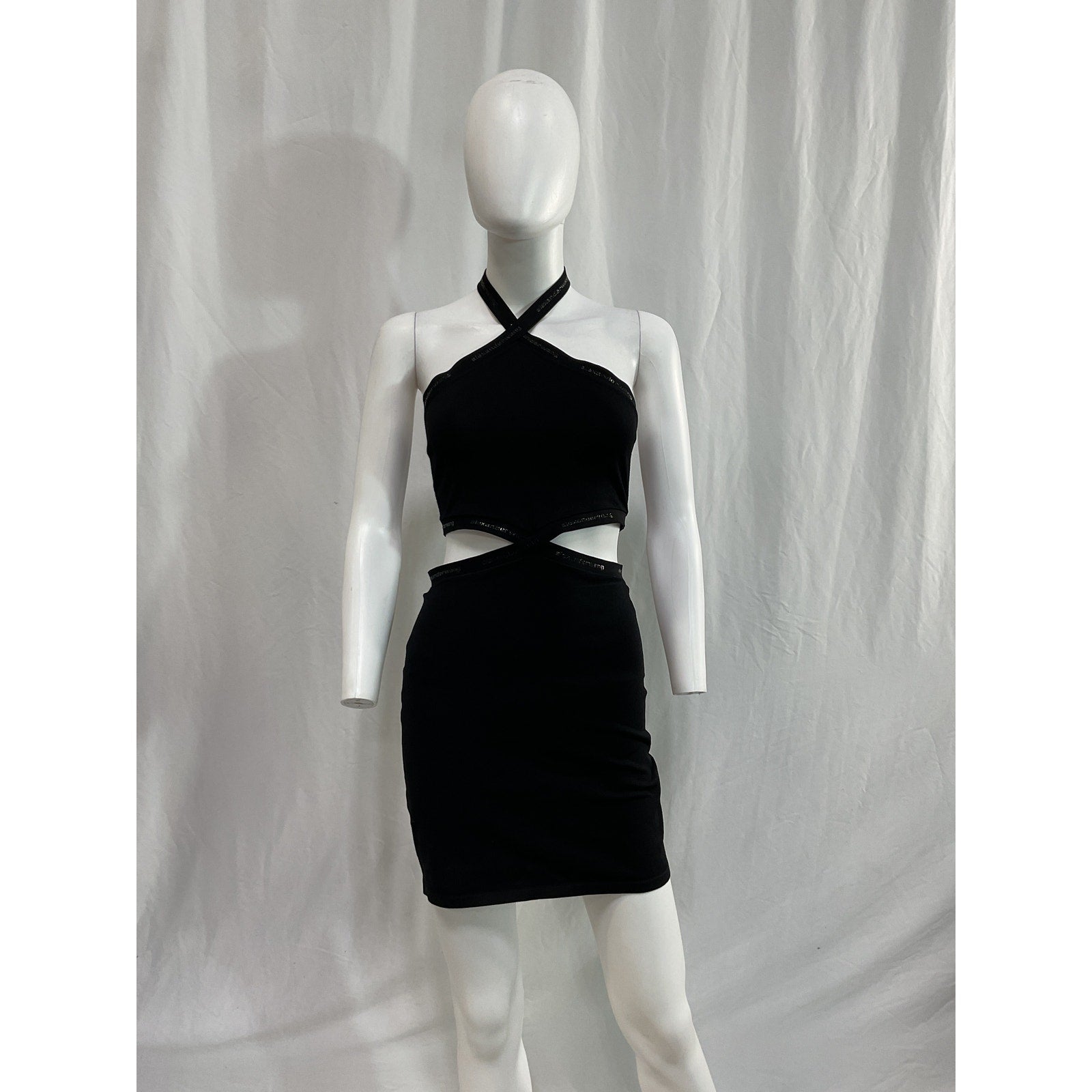 Alexander Wang 'Criss Cross' Black Logo Halterneck Cut Out Dress Size M