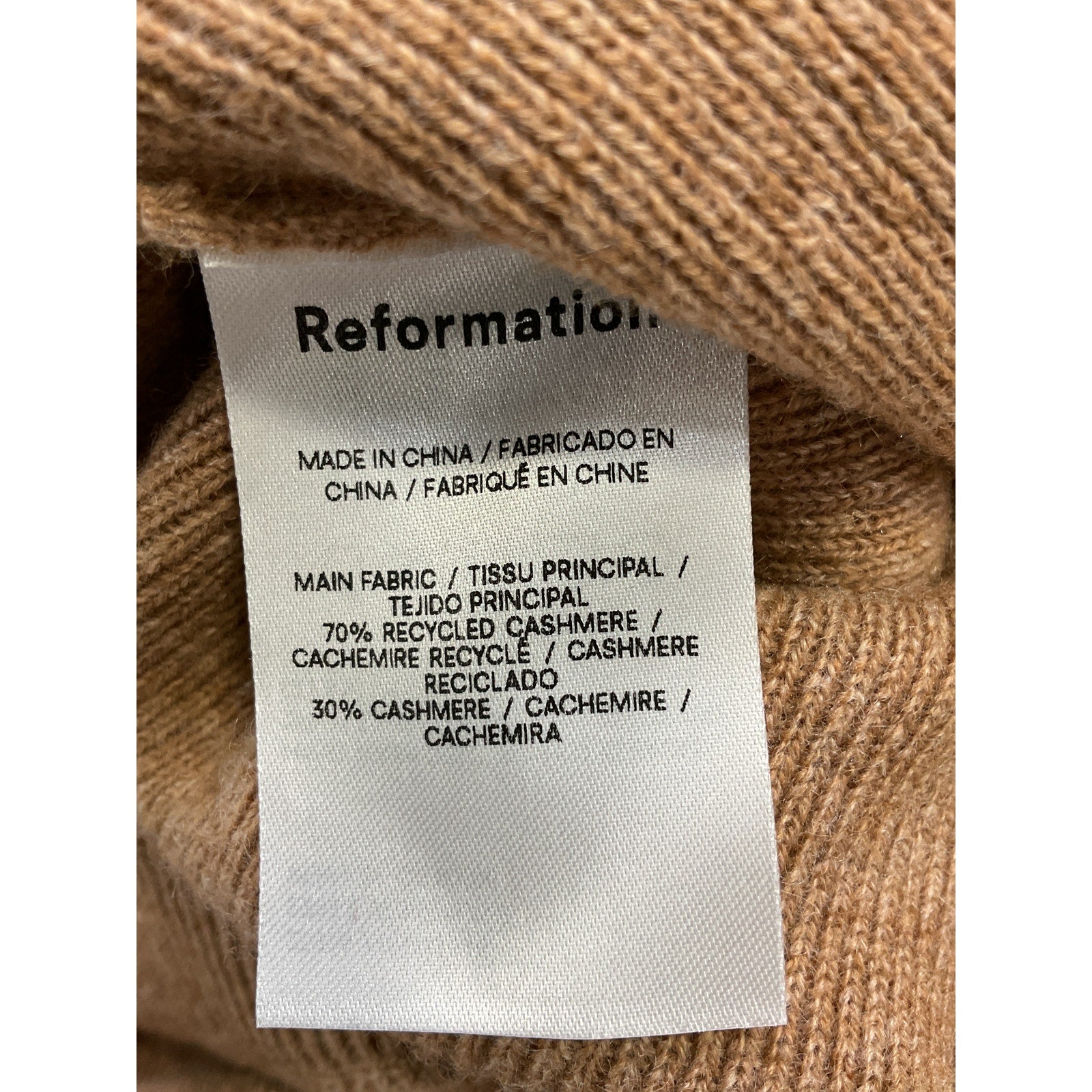 Reformation 'Renato' Tan Sleeveless Halterneck Two-Piece Cashmere Top & Midi Skirt Set Size M