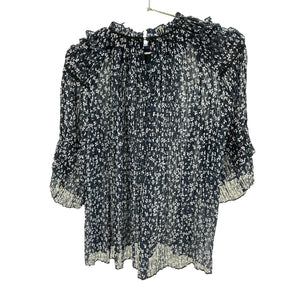 Saloni Pleated Blue Mock Neck Blouse Size 8