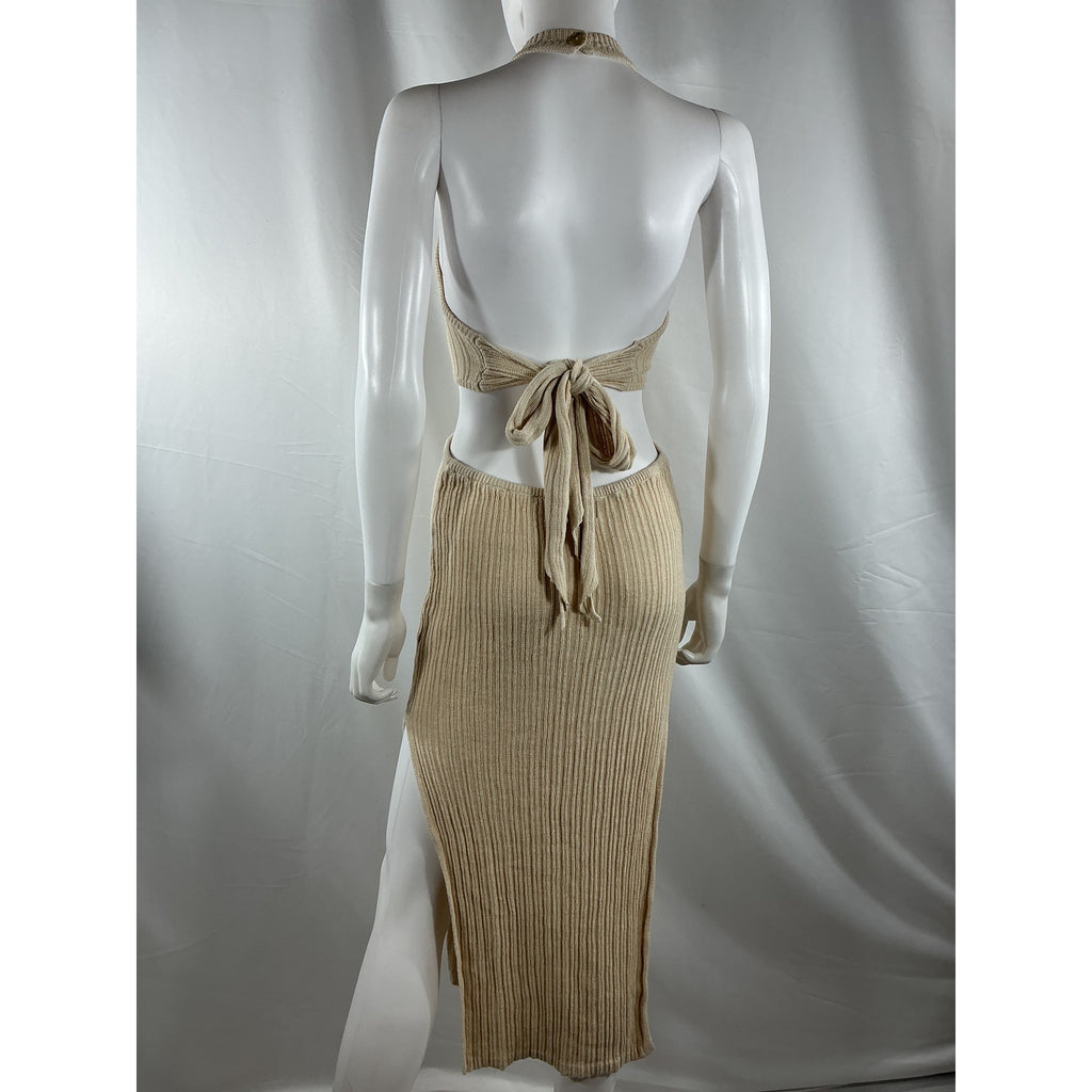 L'Academie 'Magnolia' Tan Linen Midi Dress Size S