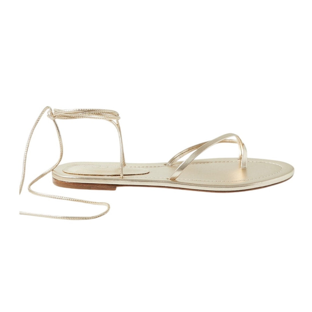 Porte & Paire Metallic Gold Lace-Up Sandals Size 38 EU