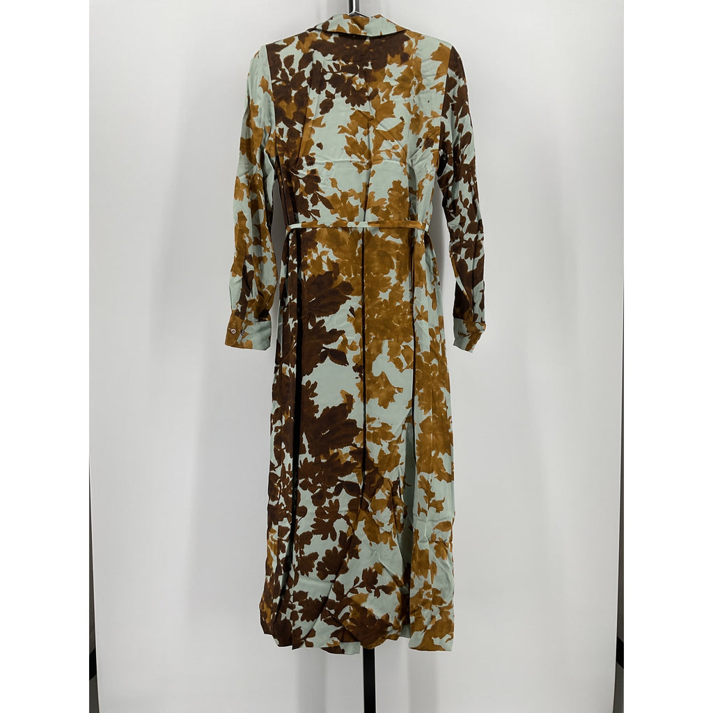 Dries Van Noten Belted Printed 'Charmeuse' Brown Viscose Midi Dress Size 36