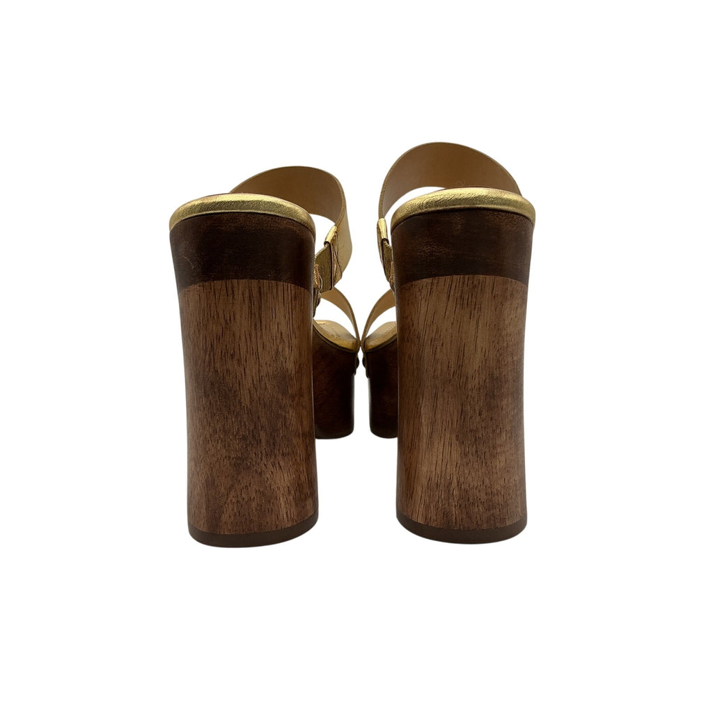 Schutz 'Pixie' Gold Leather Platform Heels Size 6.5