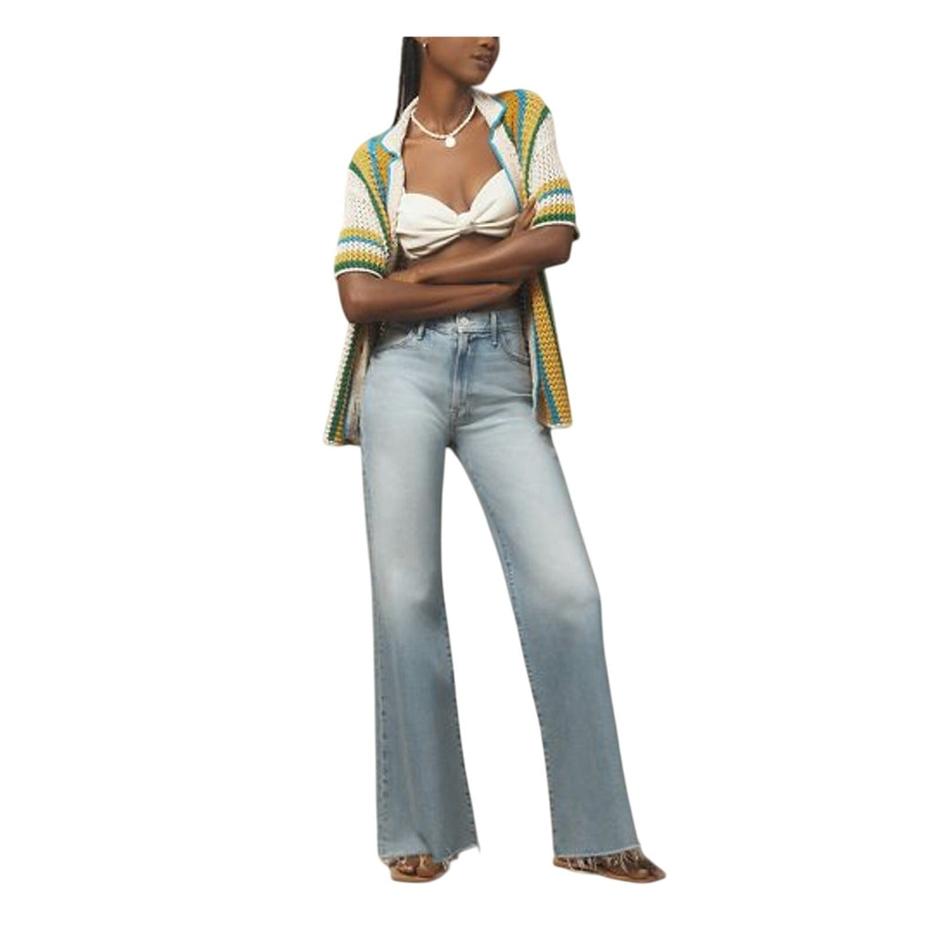 Mother 'The Hustler' Blue Cotton Roller Sneak High-Rise Wide-Leg Denim Jean Size 31