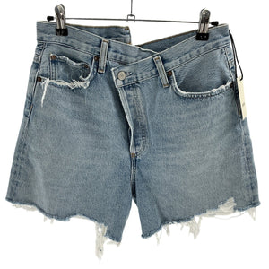 Agolde Distressed Blue Crisscross High Rise Denim Shorts Size 28 NWT