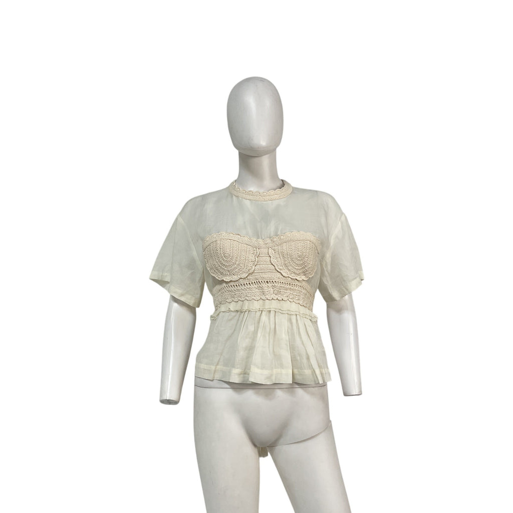 Ulla Johnson 'Cari' Cream Ramie Crochet Applique Top Size 8 - NWT