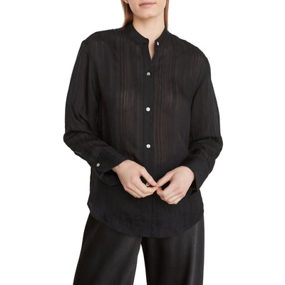 Vince 'Drapey' Black Stripe Band Collar Button-Up Shirt Size S