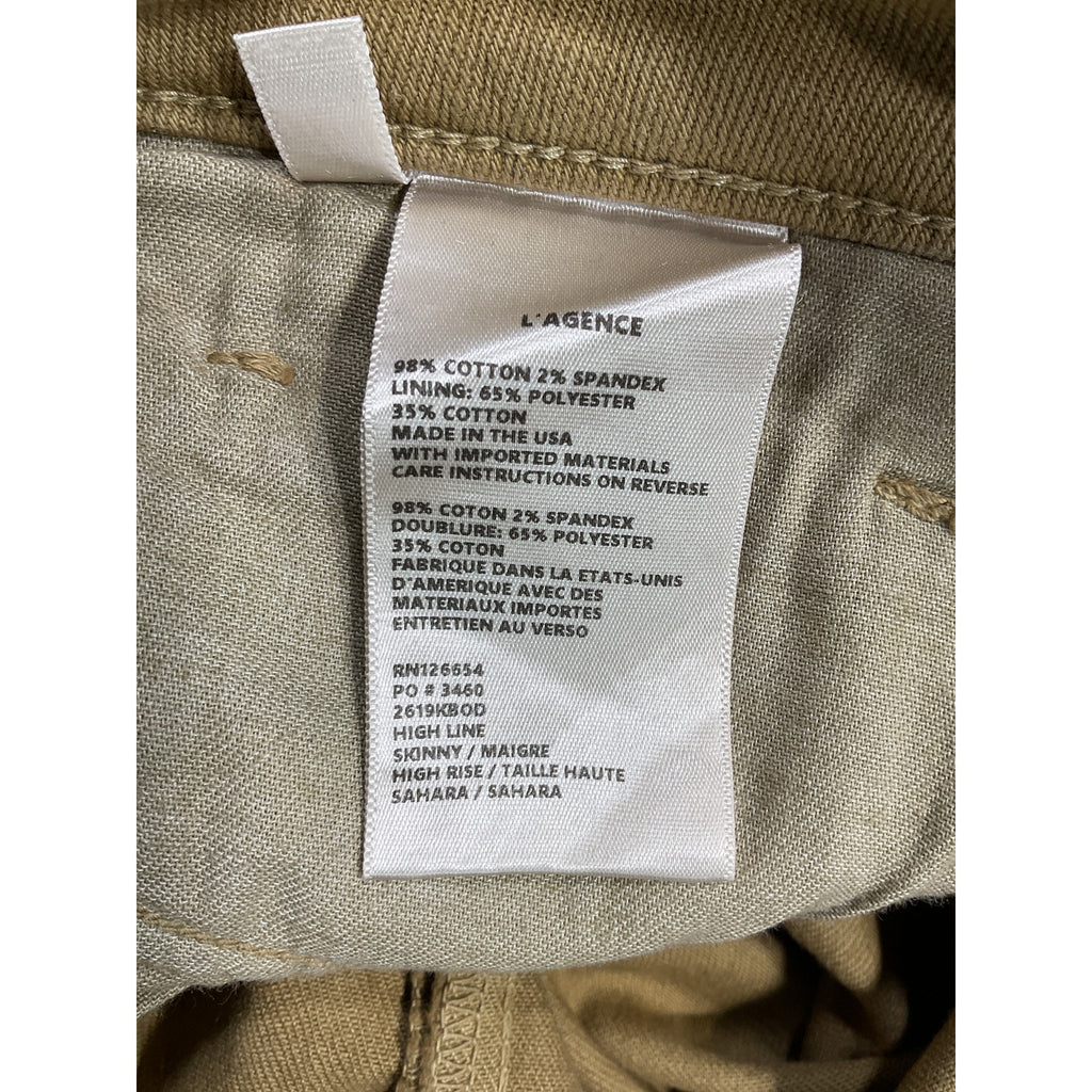 L'Agence High Line High Rise Skinny Tan Destroyed Denim Jeans Size 28