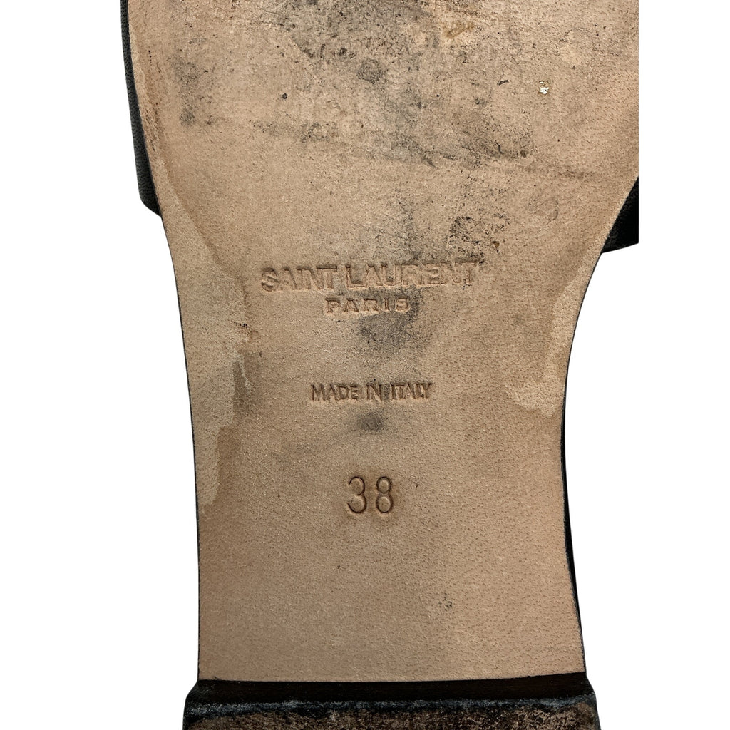 Saint Laurent 'Tribute' Black Leather Slides Size 8