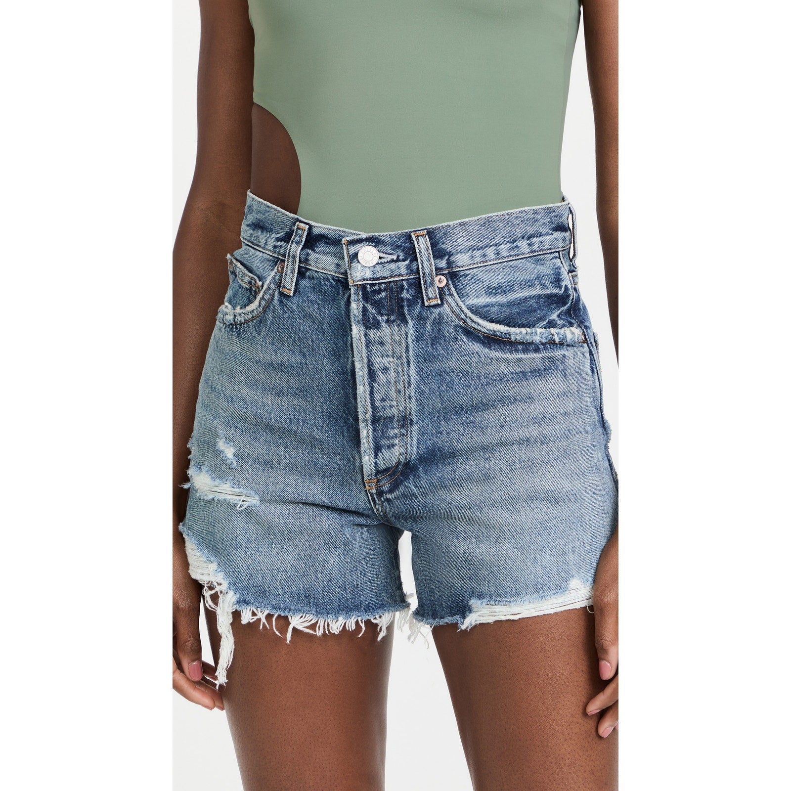 Agolde 'Dee' Blue Cotton High Rise Denim Jean Shorts Size 23