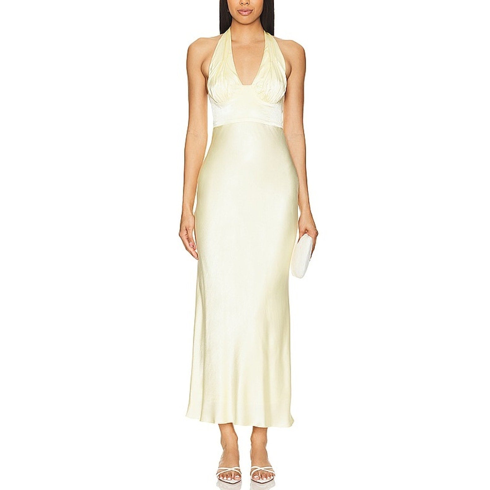 Shona Joy 'La Lune' Yellow Lenzing Plunged Halter Midi Dress Size 8