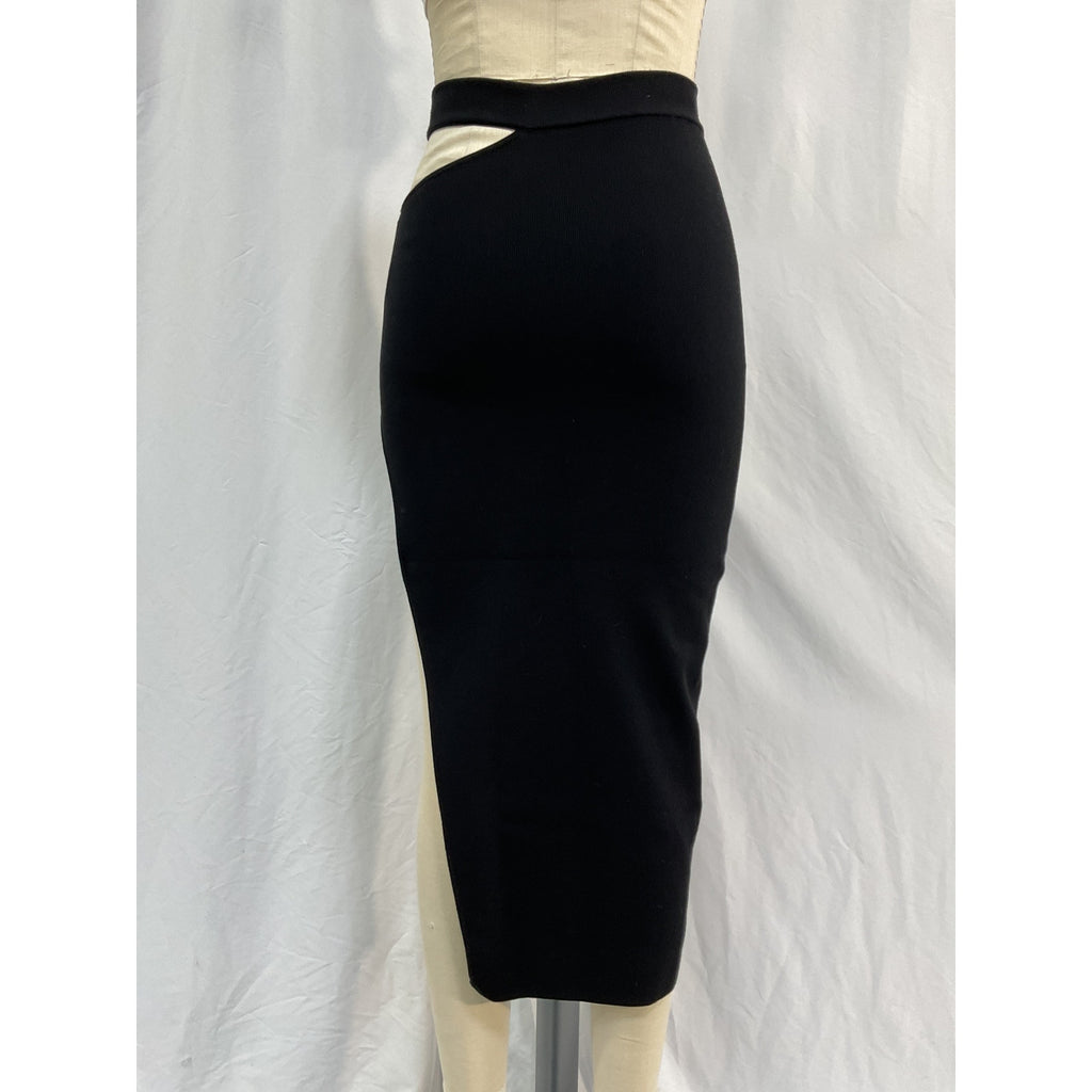 Michael Costello 'Ismane' Black Viscose Knit Midi Skirt Size XXS