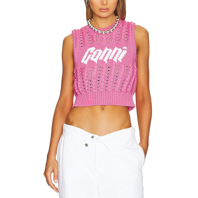 Ganni Sleeveless Rope Knit Logo Top Size XS
